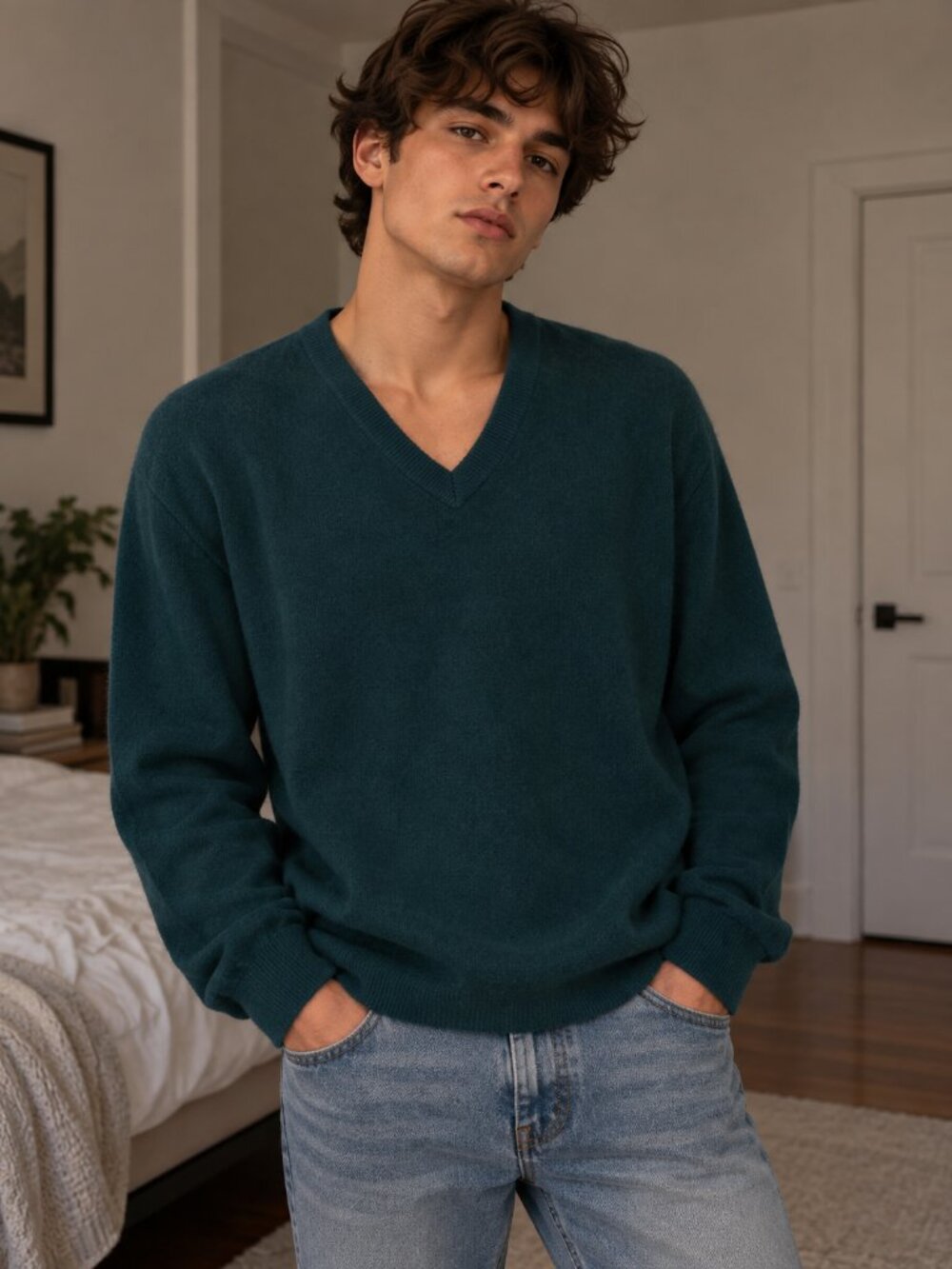 Club Room 100% Cashmere V-Neck Sweater Men's Green Teal, Size XL
